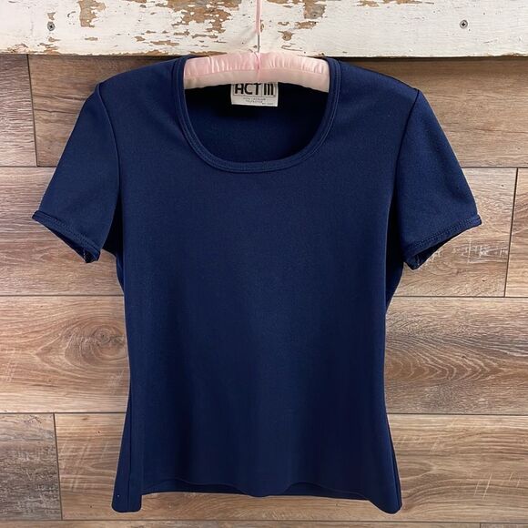 Act III Ladies Navy Blue Pullover Top, Short Sleeves, Vintage - Picture 2 of 5